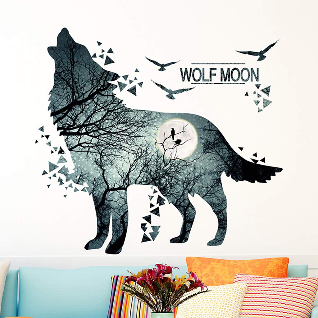 Book Cover Home Decoration Wolf Moon Wall Stickers PVC Material Forest Waterproof DIY Animal Wall Poster for Kids Rooms Decoration Wall Decal