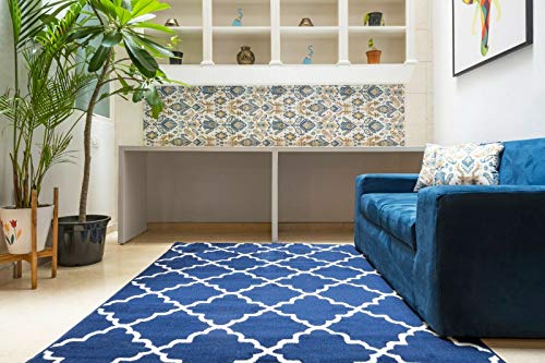 Book Cover Furnish my Place Contemporary Trellis Modern Geometric Area Rug Red 635, Blue