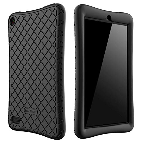 Bear Motion Silicone Case for All-New Fire 7 Tablet with Alexa - Anti Slip Shockproof Light Weight Kids Friendly Protective Case for Amazon Kindle Fire 7 (ONLY for 7th Generation 2017 Model) (Black)