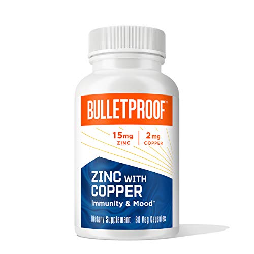 Book Cover Bulletproof Zinc with Copper Supplement with Minerals and Antioxidants to Support Immunity, Mood, Heart, and Hormone Balance, 60 Supplement Capsules (Packaging May Vary)