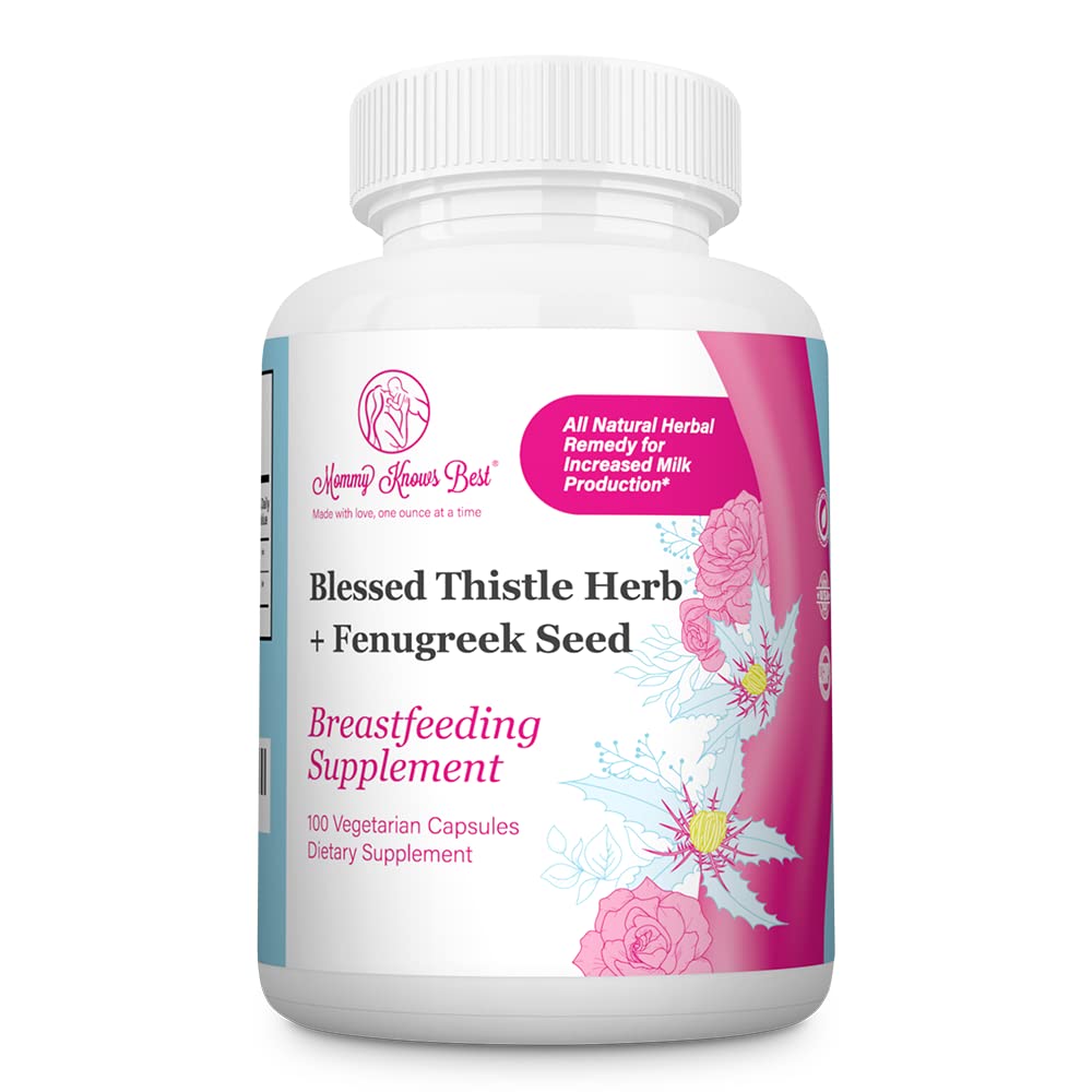 Book Cover Mommy Knows Best Blessed Thistle & Fenugreek Capsules - Lactation Supplements for Increased Breast Milk - Lactation Pills & Postnatal Vitamins for Breastfeeding Support 100 Vege. Caps.