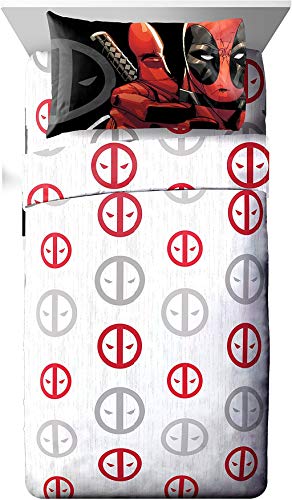 Book Cover Marvel Deadpool Invasion 4 Piece Queen Sheet Set White/Red/Gray