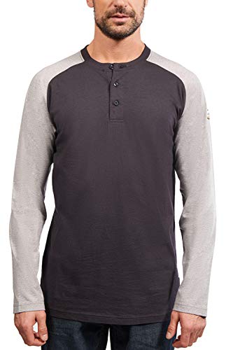 Rasco FR Men's Two-Tone Henley T-Shirt (Gray/Black, Medium)