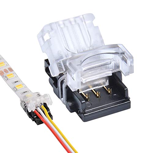 QIJIE LED Strip Connector Terminal 3 Pin 10mm Waterproof IP65 and IP54 for Dimmable, Dual Color, WS2812,WS2811 Digital Tape Light,Connect Strip to Extension Wire of 22~20 Gauge,Pack of 10