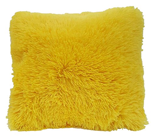 LuxuryDiscounts Super Soft Faux Fur Decorative Filled Throw Pillow Cushion (16" x 16", Yellow)