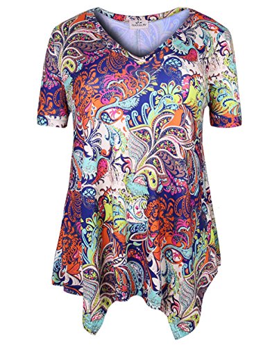 ZERDOCEAN Women Plus Size Printed Short Sleeves Tunic Tops Flowy T Shirt