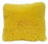 LuxuryDiscounts Super Soft Faux Fur Decorative Filled Throw Pillow Cushion (16" x 16", Yellow)
