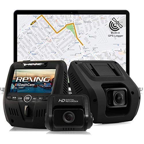 REXING V1LG Dual Channel Car Dash Cam FHD 1080p 170Â° Wide Angle Dashboard Camera Recorder with HD Rear Camera, Built-in GPS Logger, G-Sensor, WDR