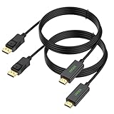UVOOI DisplayPort (DP) to HDMI Cable 6 Feet 2-Pack, Display Port to HDMI Cable 6FT Male to Male Adapter 1080P@60Hz Support Video and Audio - Gold-Plated