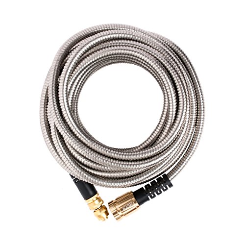 Book Cover Quality Source Products 50' Metal Garden Hose By QSP, Stainless Steel with Brass Sprayer