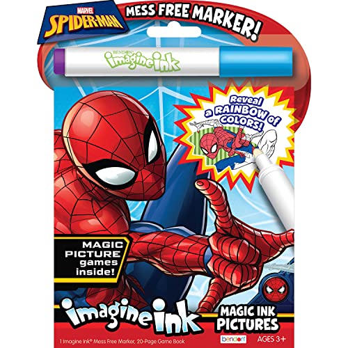 Book Cover Disney Marvel Spider-Man 20-Page Imagine Ink Magic Ink Coloring Book with 1 Mess Free Marker, 40923 Bendon