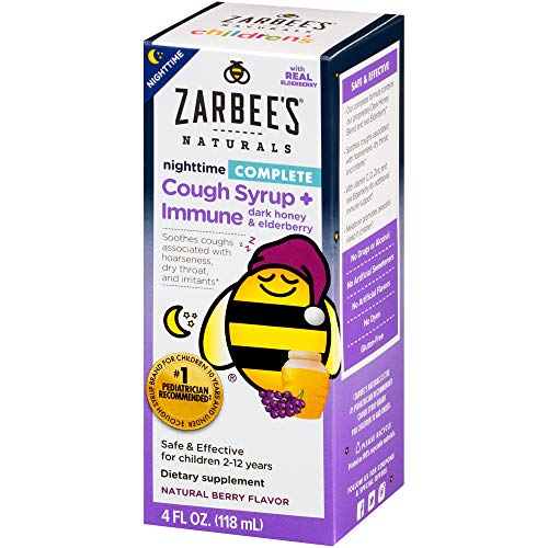 Zarbee's Naturals Children's Complete Cough Syrup* + Immune* Nighttime, Berry Flavor, 4 Ounce Bottle
