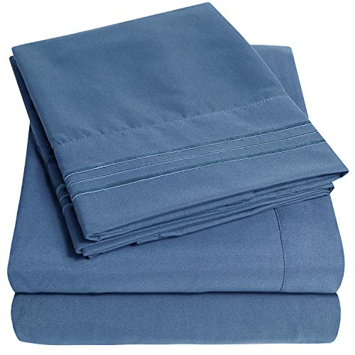 Book Cover Sweet Home California King Sheet Sets Denim Blue - 4 Piece Bed Sheets and Pillowcase Set for California King Mattress - 1500 Supreme Collection Soft Deep Pocket Sheets, California King Denim Blue