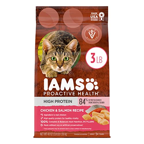 IAMS PROACTIVE HEALTH High Protein Adult Dry Cat Food with Chicken & Salmon, 3 lb. Bag