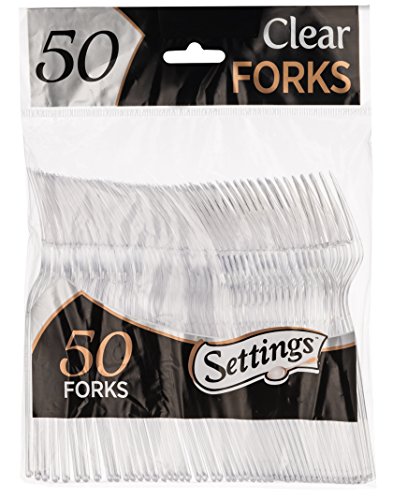 Book Cover [50 Count] Settings Plastic Clear Forks, Heavyweight Disposable Cutlery, Great For Home, Office, School, Party, Picnics, Restaurant, Take-out Fast Food, Outdoor Events, Or Every Day Use, 1 Bag