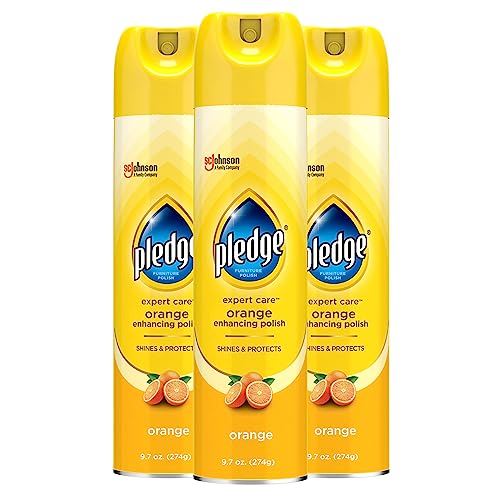 Pledge Expert Care Wood Polish Spray, Shines and Protects, Removes Fingerprints, Orange, 9.7 oz (Pack of 3)