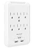 OviiTech Multi-Function Wall Mount Adapter, Surge Protector Charging Station, Dual 3.1AMP USB Charging Ports,6 AC Socket Outlet Plugs,White