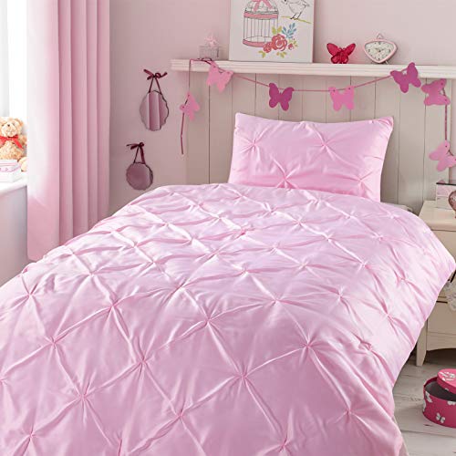 Book Cover Girl Baby Pink Comforter Set Twin Size Kids Comforter Set, Silky Soft 2 Pcs Bed Set for Kid Women, Pinch Pleat Pintuck Diamond Pattern Bedding for Teen Girls Bedroom with 1 Comforter& 1 Pillow Shams