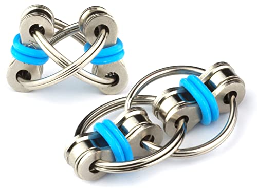 Tom's Fidgets Flippy Chain Fidget Toy Perfect for ADHD, Anxiety, and Autism - Bike Chain Fidget Stress Reducer for Adults and Kids (Blue 2PK)
