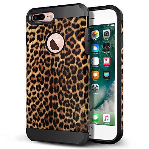 iPhone 7 Plus Case, iPhone 8 Plus Case, LOEV Slim Fit Dual Layer Shockproof Protective Case, Black Rubber Bumper & Hard PC Back Armor Case Cover for Apple iPhone 7/8 Plus 5.5” - Leopard Print Pattern