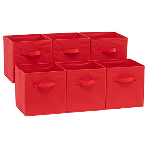 Amazon Basics Collapsible Fabric Storage Cubes Organizer with Handles, Red - Pack of 6