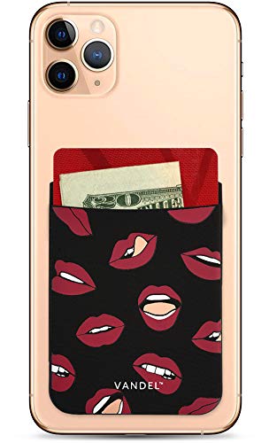 Book Cover Vandel Pocket: Stick On Fabric Cell Phone Wallet | Credit Card Holder for Back of Smartphone Case | Stretchy Fabric Adhesive Sleeve Compatible with All Devices | Lips