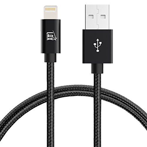 LAX iPhone Charger Lightning Cable - MFi Certified Durable Braided Apple Lightning USB Cord for iPhone 11/11 Pro Max/XS Max/X/iPad, iPod & More 6 Feet Lightning USB Cord Black
