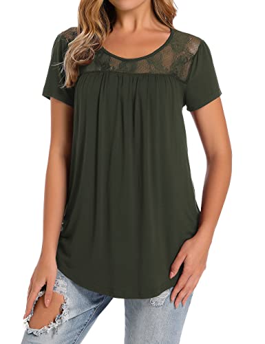Vinmatto Women's Scoop Neck Pleated Blouse Top Tunic Shirt