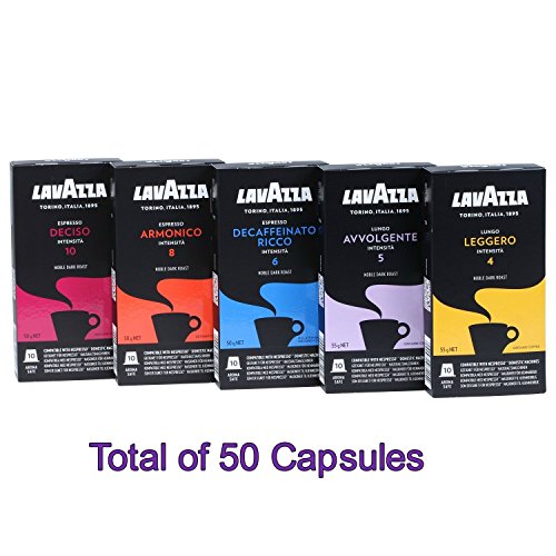 Book Cover Lavazza Espresso Capsules Compatible with Nespresso OriginalLine Machines - All Variations for a Total of 50 Capsules (All 5 Flavors - Total of 50 Capsules)