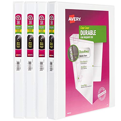 Avery Durable View Binder, 0.5" Slant Rings, 4 White Binders (03362)