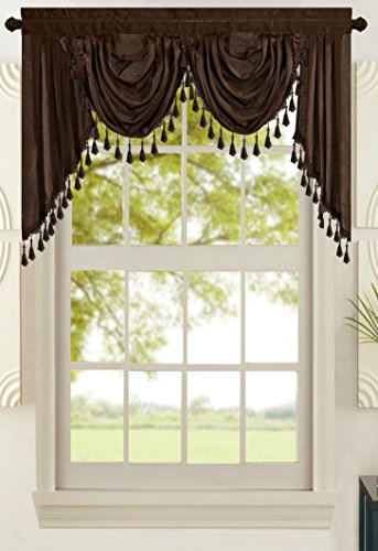 Book Cover All American Collection New Attached Solid Faux Silk Double Waterfall Valance with Tails (55