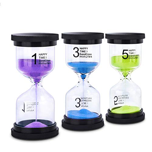 Lonnom Sand Timer Set 3 Pack Colorful Sandglass Hourglass Sand Clock 1 / 3 / 5 Minutes for Kids, Classroom, Kitchen, Games, Brushing Timer, Home Office Decoration Timers