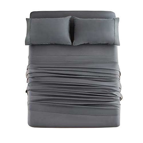 Mohap Bed Sheet Set 4 Piece Bedding Sheets & Pillowcases Set Brushed Microfiber Soft Bedding Fade Resistant Easy Care Queen Gray