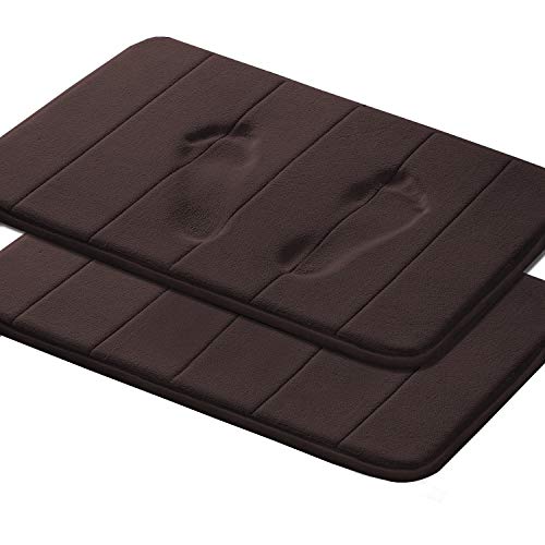Soft Non Slip Absorbent Bath Rugs Absorbent Soft Comfortable Thick Machine Wash Easier to Dry for Bathroom Floor Rug Memory Foam Two Pieces Bath Mat (Brown Striped Pattern, Size:W17 xL24)