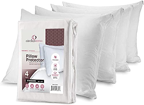 Book Cover CIRCLESHOME Pillow Protectors 4 Pack Standard Zippered | 100% Cotton Breathable Pillow Covers | Protects from Dirt, Debris | Healthy & Quiet (Standard - Set of 4-20x26)