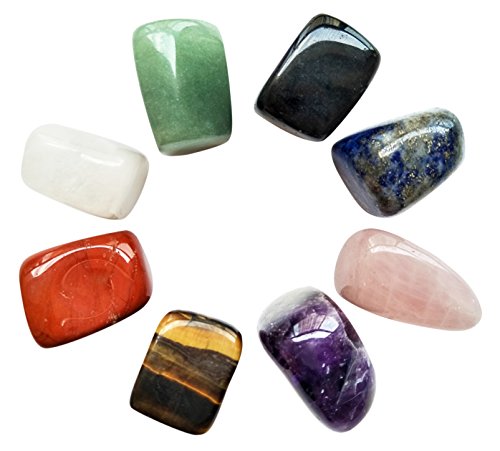 Book Cover Chakra Stones Healing Crystals Set of 8, Tumbled and Polished, for 7 Chakras Balancing, Crystal Therapy, Meditation, Reiki, or as Thumb Stones, Palm Stones, Worry Stones