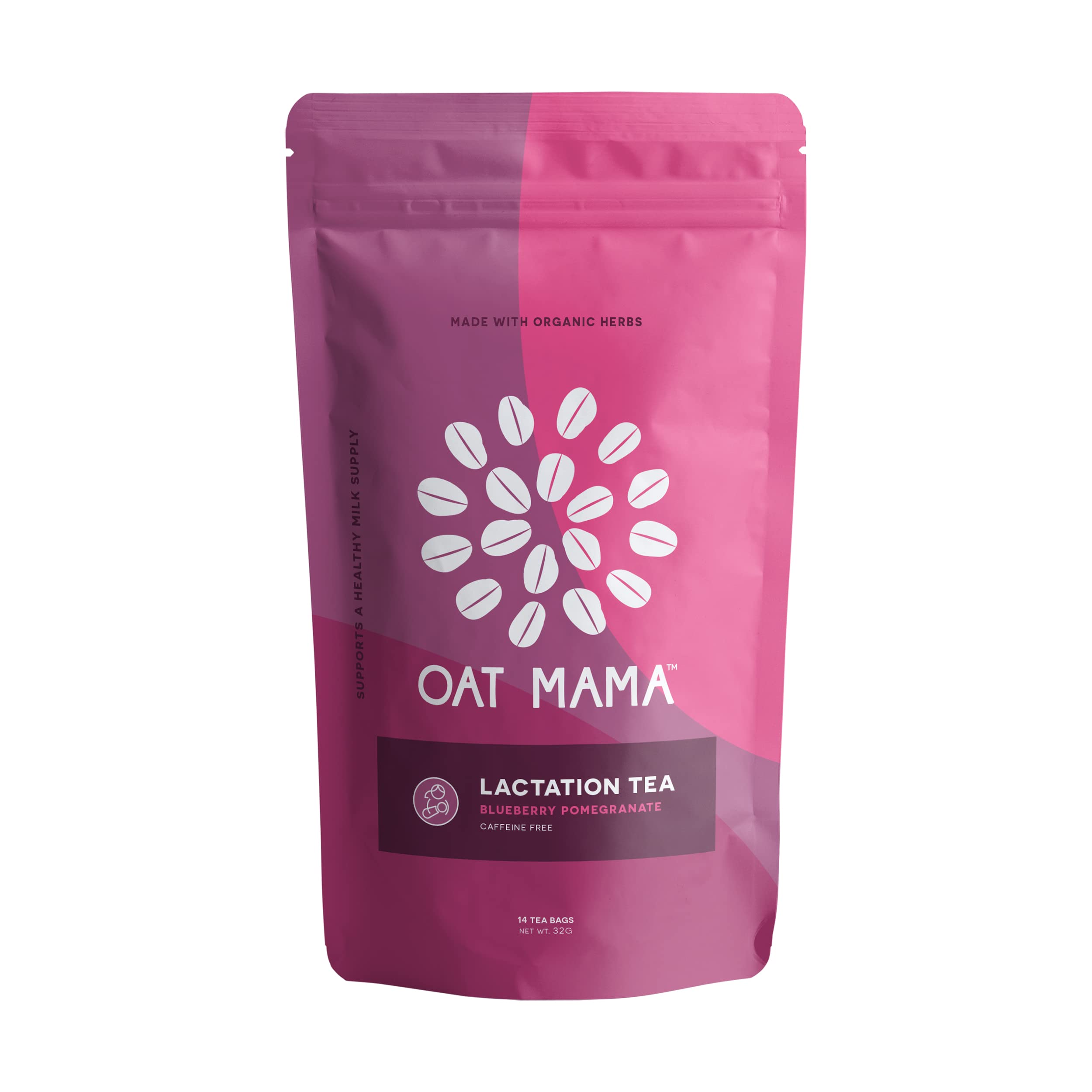Book Cover Oat Mama Lactation Tea: Blueberry Pomegranate, Organic Herbs to Help Increase Breast Milk Supply, Lactation Support for Breastfeeding Moms, Fenugreek-Free, 14 Biodegradable Tea Sachets, Women-Owned