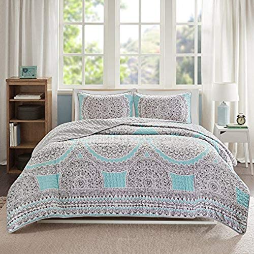 Book Cover Comfort Spaces Reversible Quilt Set - Vermicelli Stitching Bohemian Design, All Season, Lightweight, Coverlet Bedspread Bedding, Shams, Twin/Twin XL(66