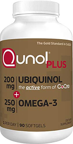 Book Cover Qunol Plus Ubiquinol CoQ10 200mg with Omega 3 Fish Oil 250mg, Extra Strength, Antioxidant for Heart & Vascular Health, Natural Supplement for Energy Production, Active Form of Coq10, 90 Count
