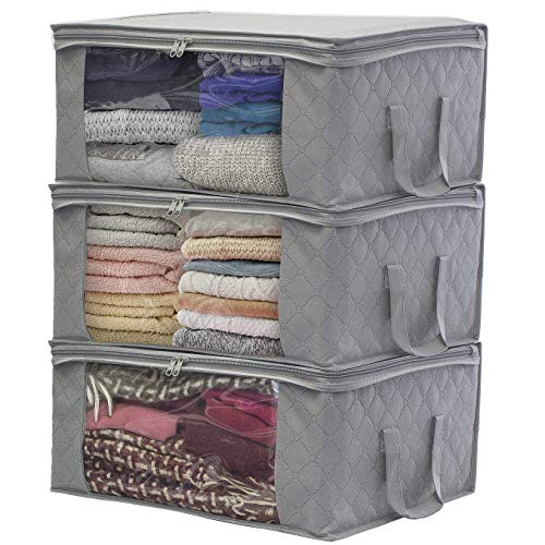 Book Cover Sorbus Foldable Storage Bag Organizers, Large Clear Window & Carry Handles, Great for Clothes, Blankets, Closets, Bedrooms, and more (3-Pack, Gray)