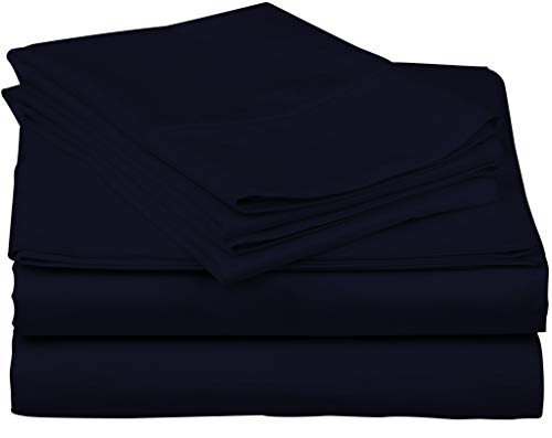 Book Cover Pure Egyptian Queen Size Cotton Bed Sheets Set (Queen, 1000 Thread Count) Navy Bedding and Pillow Cases (4 Pc) â€“ Egyptian Cotton Sheets Queen Size Bed- Sateen Sheets - 18â€ Queen Deep Pocket Sheets