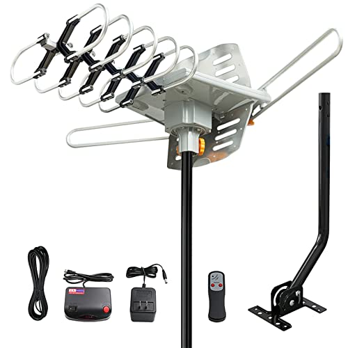 Book Cover Vansky Outdoor Antenna Motorized 360 Degree Rotation OTA Amplified HD TV Antenna for 2 TVs UHF/VHF/1080P Wireless Remote Rotation Control - 32.8' Coax Cable