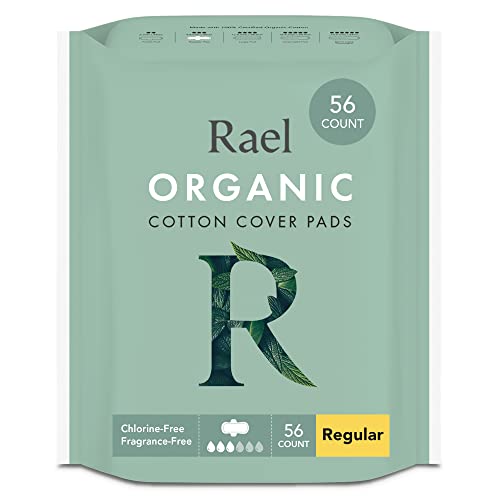 Rael Organic Cotton Sanitary Pads - Regular Size, Ultra Thin Pads for Women, Natural Sanitary Napkins with Wings (56 Total)