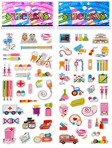 6 Sheets Puffy Dimensional Scrapbooking Party Favor Stickers + 18 Free Scratch and Sniff Stickers - Doctor, Nurse