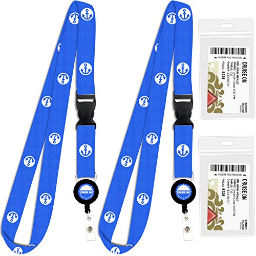 Book Cover Cruise Lanyard & Key Card Holder [2-Pack] Retractable Reel & Detachable Waterproof ID Holder (Blue Anchor Design)