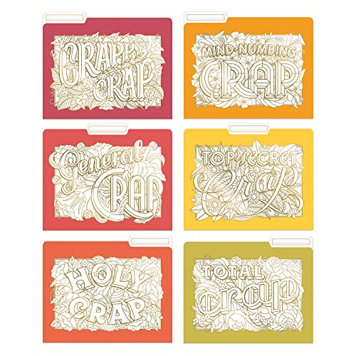 Knock Knock Crappy Crap File Folders Set, Decorative Coloring File Folders (Set of 6, 11.5 x 9-inches)