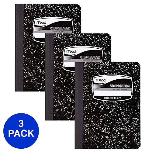 Book Cover Mead Composition Books, Notebooks, College Ruled Paper, 100 Sheets, Comp Book, Black Marble, 3 Pack (38111)
