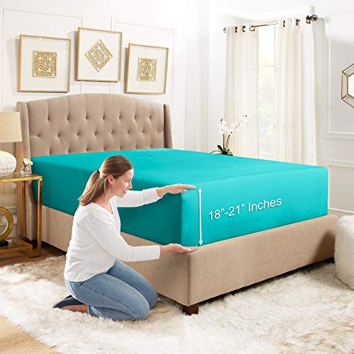 Empyrean Bedding Queen Deep Pocket Sheets - Queen Fitted Sheet Only Deep Pocket Fits 18-21 Inch Mattress - Extra Deep Pocket Queen Fitted Sheet - Deep Pocket Fitted Sheet Will Fit Easily - Teal Blue