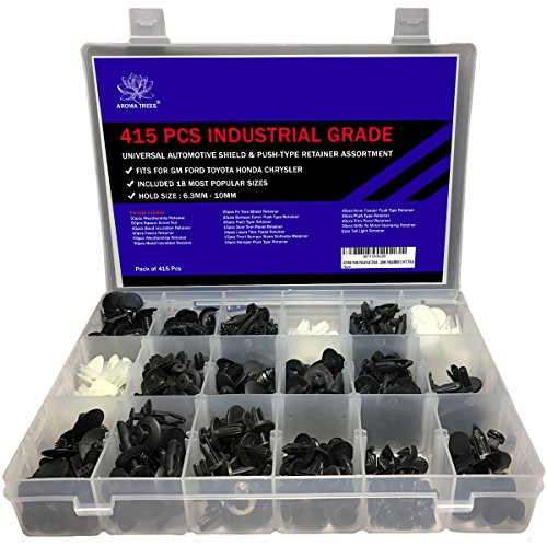 AROMA TREES 415 Pcs Industrial Grade Universal Automotive Shield and Push-Type Retainer Assortment Suitable for Toyota, Honda, GM, Ford, and Chrysler