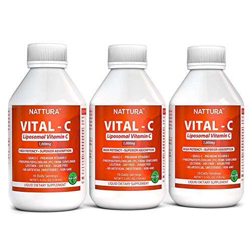 Vitamine C Liposomale*1000mg*European Quali-C avec la Phosphatidylcholine de la Lécithine de Tournesol,Sans Soja,Sans Sucre,Sans Édulcorants Artificiels,non-OGM,Puissance Élevée-3 Bouteilles-30 Doses
